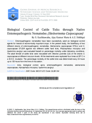 Biological Control of Cattle Ticks through Native Entomopathogenic Nematodes (Steinernema carpocapsae)