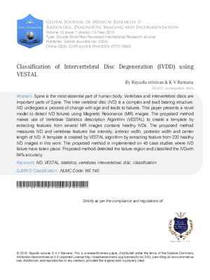 Classification of Intervertebral Disc Degeneration (IVDD) using VESTAL