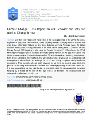 Climate Change - It2019;s Impact on our Behaviour and why we Need to Change it Now