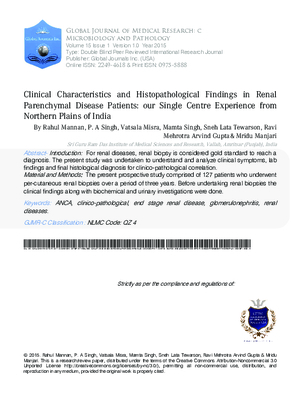 Clinical Characteristics and Histopathological Findings in Renal Parenchymal Disease Patients: Our Single Centre Experience from Northern Plains of India