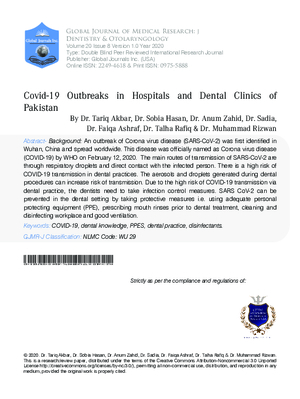 Covid-19 Outbreaks in Hospitals and Dental Clinics of Pakistan