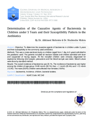 Determination of the Causative Agents of Bacteremia in Children under 5 Years and their Susceptibility Pattern to the Antibiotics