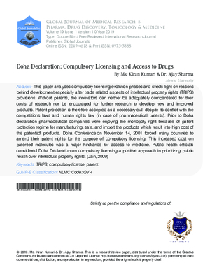 Doha Declaration: Compulsory Licensing and Access to Drugs