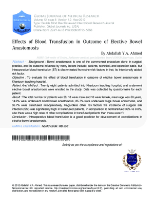Effects of Blood Transfusion in Outcome of Elective Bowel Anastomosis