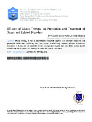 Efficacy of Music Therapy on Prevention and Treatment of Stress and Related disorders