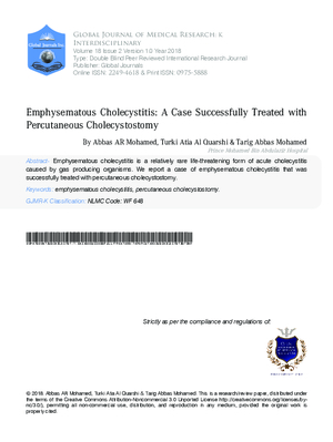 Emphysematous Cholecystitis: A Case Successfully Treated with Percutaneous Cholecystostomy