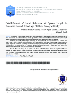 Establishment of Local Reference of Spleen Length in Sudanese Normal School Age Children Sonographically