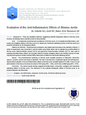Evaluation of the Anti-Inflammatory Effects of Blumea Aurita