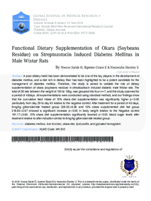 Functional Dietary Supplementation of Okara soybeans residue on Streptozotocin Induced Diabetes Mellitus in Male Wistar Rats