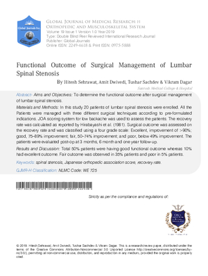 Functional Outcome of Surgical Management of Lumbar Spinal Stenosis