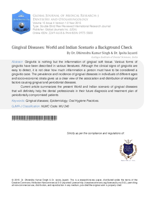 Gingival Diseases: World and Indian Scenario A Background Check