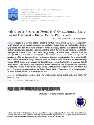 Hair Growth Promoting Potential of Consciousness Energy Healing Treatment in Human  Dermal Papilla Cells