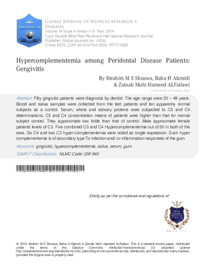 Hypercomplementemia among Peridontal Disease Patients :Gengivitis