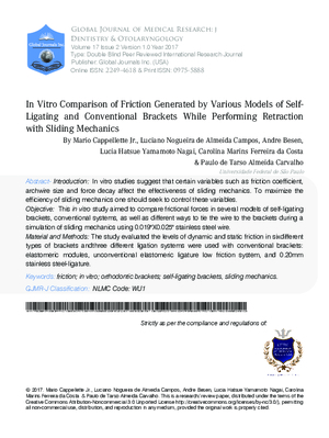 In Vitro Comparison of Friction Generated by Various Models of Self-Ligating and Conventional Brackets while Performing Retraction with Sliding Mechanics