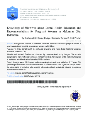 Knowledge of Midwives about Dental Health Education and Recommendations for Pregnant Women in Makassar City. Indonesia