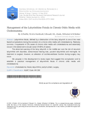 Management of the Labyrinthine Fistula in Chronic Otitis Media with Cholesteatoma