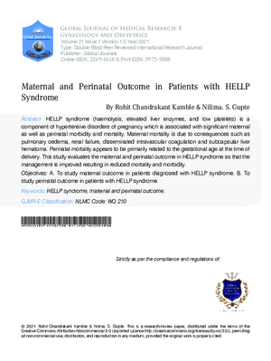 Maternal and Perinatal Outcome in Patients with HELLP Syndrome