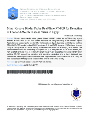 Minor Groove Binder Probe Real-Time RT-PCR for Detection of Foot-and-Mouth Disease Virus in Egypt