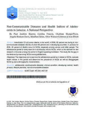 Non-Communicable Diseases and Health Indices of Adolescents in Jamaica: A National Perspective
