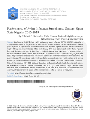 Performance of Avian Influenza Surveillance System, Ogun State Nigeria, 2015-2019