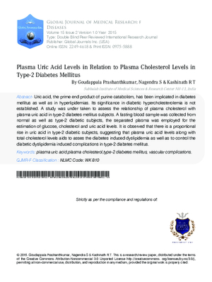 Plasma Uric Acid Levels in Relation to Plasma Cholesterol Levels in Type-2 Diabetes Mellitus