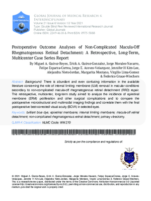Postoperative Outcome Analyses of Non-Complicated Macula-Off Rhegmatogenous Retinal Detachment: A Retrospective, Long-Term, Multicenter Case Series Report