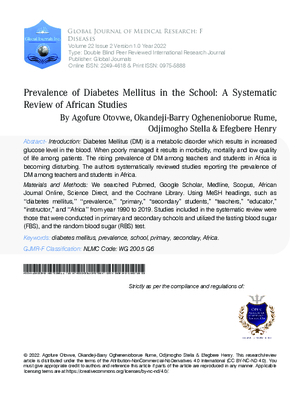 Prevalence of Diabetes Mellitus in the School: A Systematic Review of African Studies