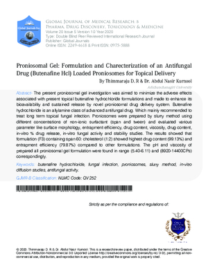 Proniosomal Gel: Formulation and Charecterization of an Antifungal Drug (Butenafine HCL) Loaded Proniosomes for Topical Delivery