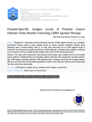 Prostate-Specific Antigen Levels of Prostate Cancer Patients Three Months Following LHRH Agonist Therapy