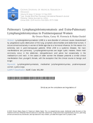 Pulmonary Lymphangioleiomyomatosis and Extra-Pulmonary Lymphangioleiomyomas in  Postmenopausal Women