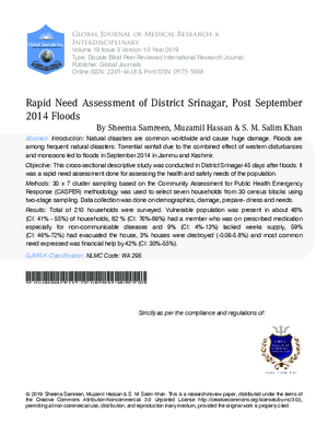 Rapid Need Assessment of District Srinagar, Post September 2014 Floods