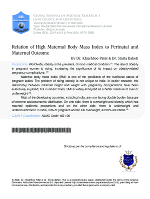 Relation of High Maternal Body Mass Index to Perinatal and Maternal Outcome