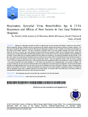 Respiratory Syncytial Virus bronchiolitis: IgA 