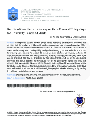 Results of Questionnaire Survey on Gum Chews of Thirty-days for University Female Students