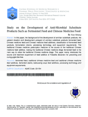 Study on the Development of Anti-Microbial Substitute Products Such as Fermented Feed and Chinese Medicine Feed
