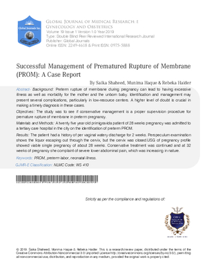 Successful Management of Prematured Rupture of Membrane (PROM): A Case Report