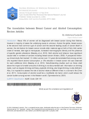 The Association between Breast Cancer and Alcohol Consumption: Review Articles