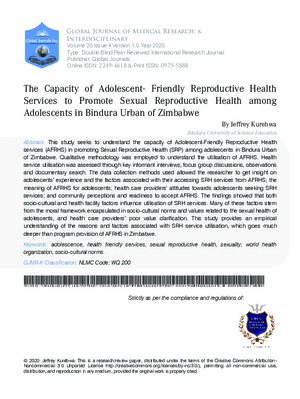 The Capacity of Adolescent- Friendly Reproductive Health Services to Promote Sexual Reproductive Health among Adolescents in Bindura Urban of Zimbabwe