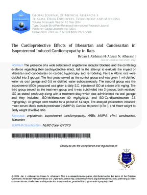 The Cardioprotective Effects of Irbesartan and Candesartan in Isoproterenol Induced Cardiomyopathy in Rats