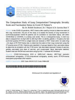 The Comparision Study of Lung Computerised Tomography Severity Score and Vaccinations Status in COVID-19 Patients