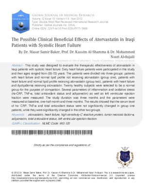 The Possible Clinical Beneficial Effects of Atorvastatin in Iraqi Patients with Systolic Heart Failure