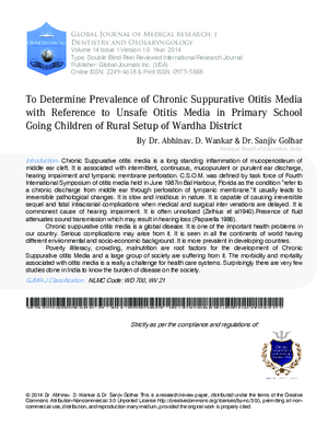 To Determine Prevalence of Chronic Suppurative Otitis Media with Reference to Unsafe Otitis Media in Primary School Going Children of Rural Setup of Wardha District