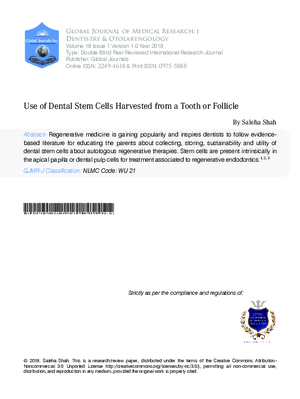 Use of Dental Stem Cells Harvested from a Tooth or Follicle