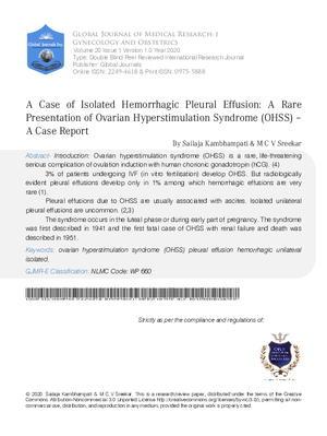 A Case of Isolated Hemorrhagic Pleural Effusion: A Rare Presentation of Ovarian Hyperstimulation Syndrome (OHSS) #x2013; A Case Report