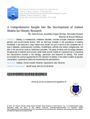 A Comprehensive Insight into The Development of Animal Models For Obesity Research.