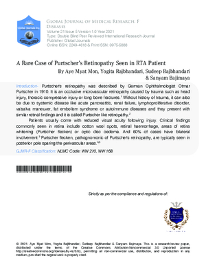 A Rare Case of Purtscher2019;s Retinopathy Seen in RTA Patient