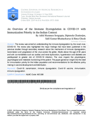 An Overview of the Immune Dysregulation in COVID-19 with Immunization Priority in the Indian Context
