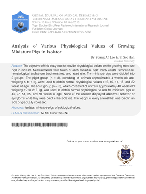 Analysis of Various Physiological Values of Growing Miniature Pigs in Isolator