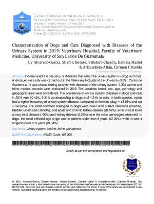 Characterization of Dogs and Cats Diagnosed With Diseases of the Urinary System in 2019: Veterinary Hospital, Faculty of Veterinary Medicine, University of San Carlos De Guatemala