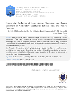 Comparative Evaluation of Upper Airway Dimensions and Oxygen Saturation in Completely Edentulous Patients with and Without Dentures